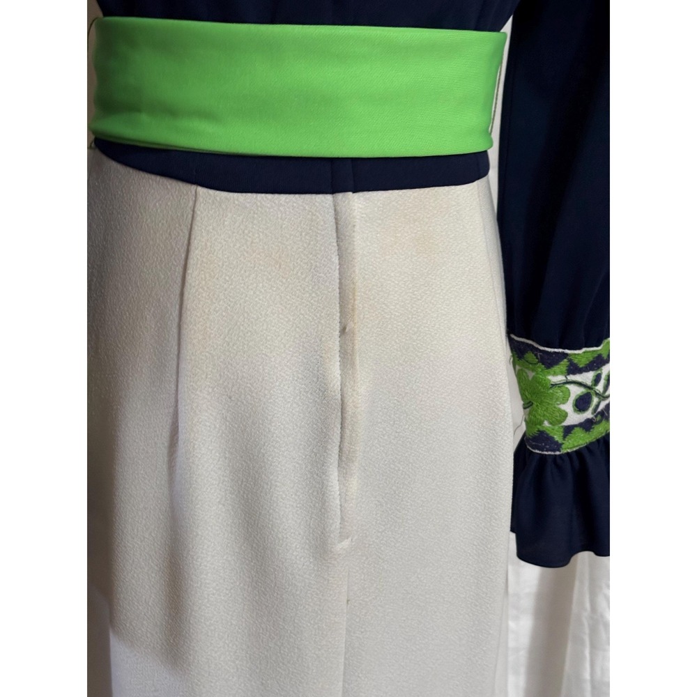 Vintage Maxi Dress Mel Warshaw Full Length Belted S/M Groovy Embro 1970's - Picture 7 of 8